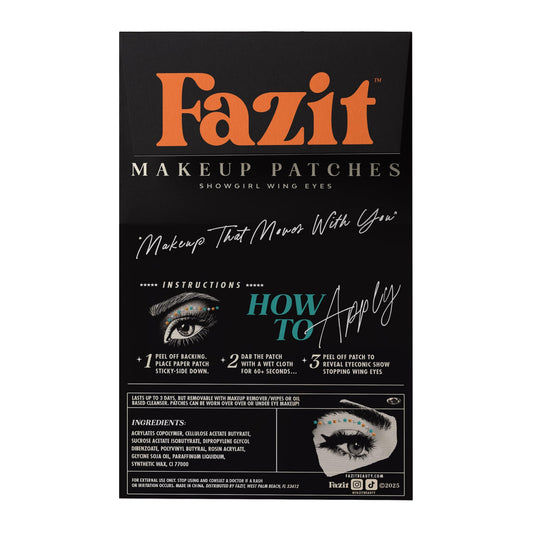 Fazit glitter patches closeup shows sparkling speckles for party-ready looks.