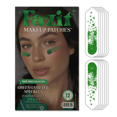 Fazit green game day speckles patch on face close-up shimmering look