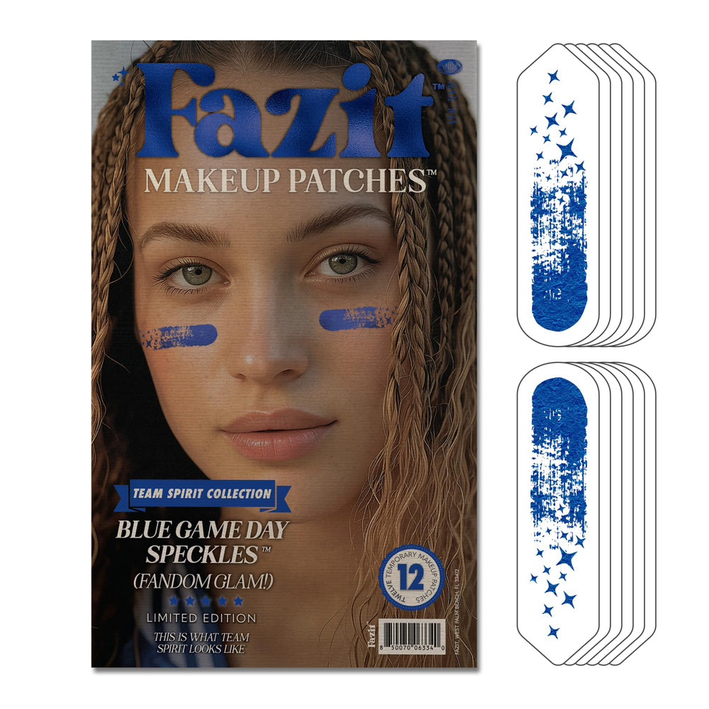 Fazit makeup patches blue game day speckles on skin for a festive, long-lasting finish