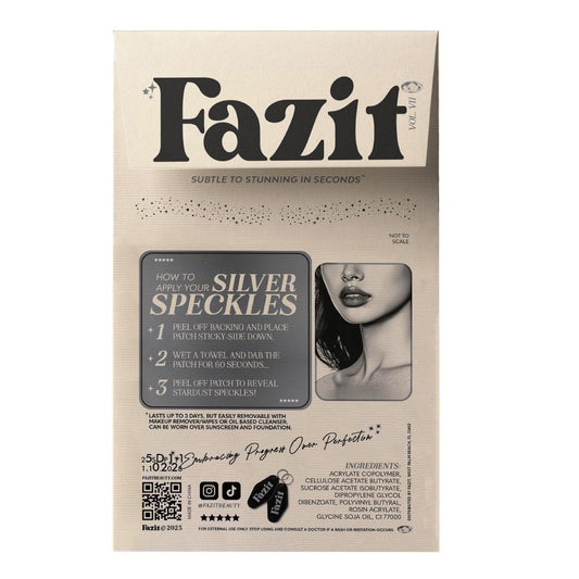 Fazit patches with gold glitter dots for party-ready texture.