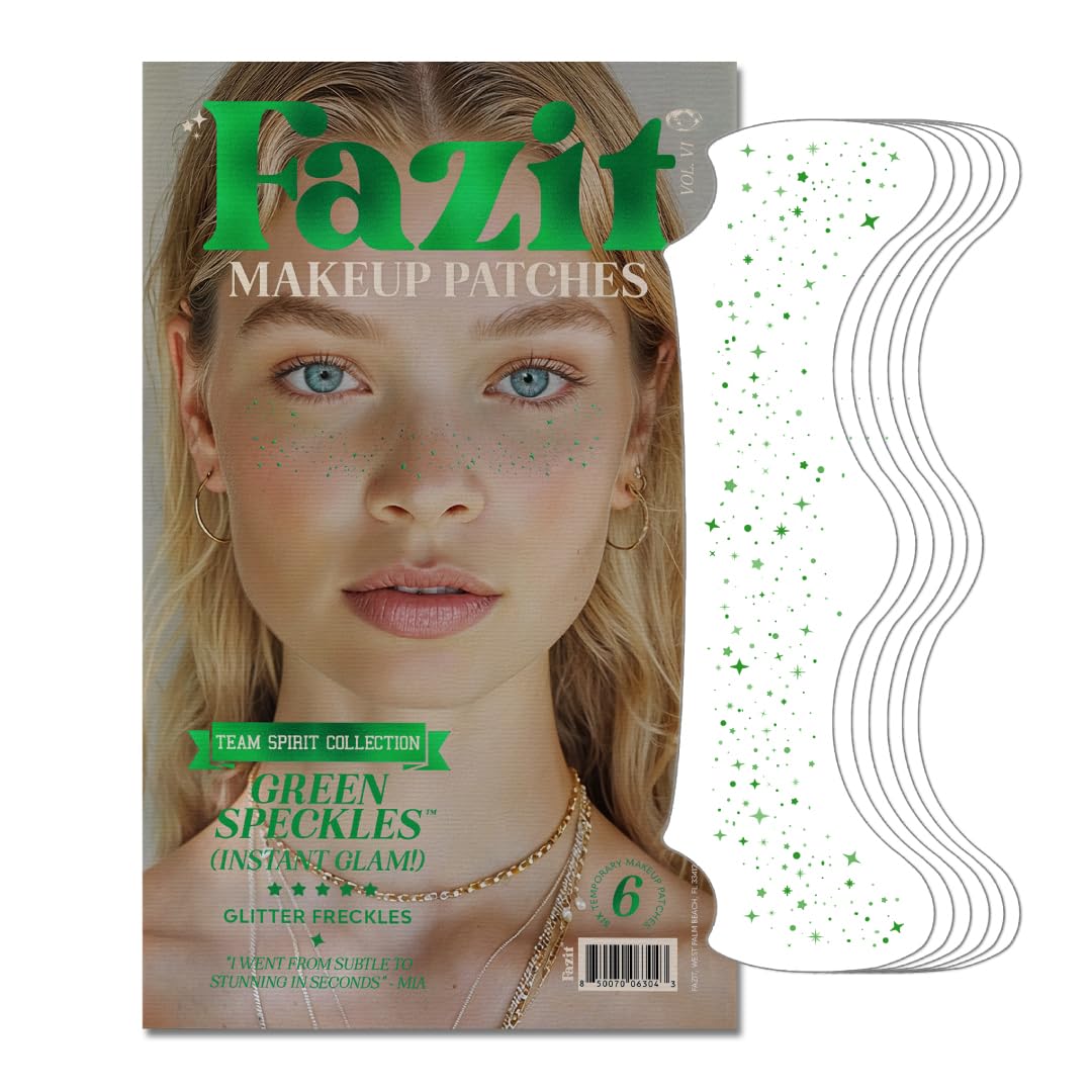 Fazit makeup patches green speckles closeup, gentle for all skin types