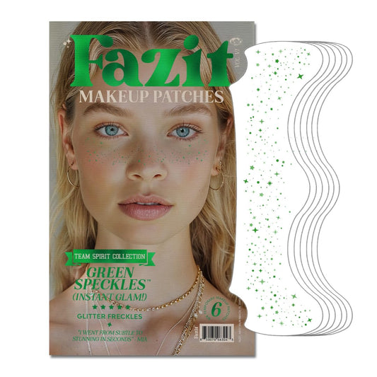 Fazit makeup patches green speckles closeup, gentle for all skin types