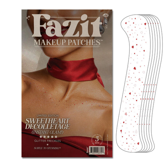 Fazit patches on the decolletage, closeup for a soft shimmering speckle glow.