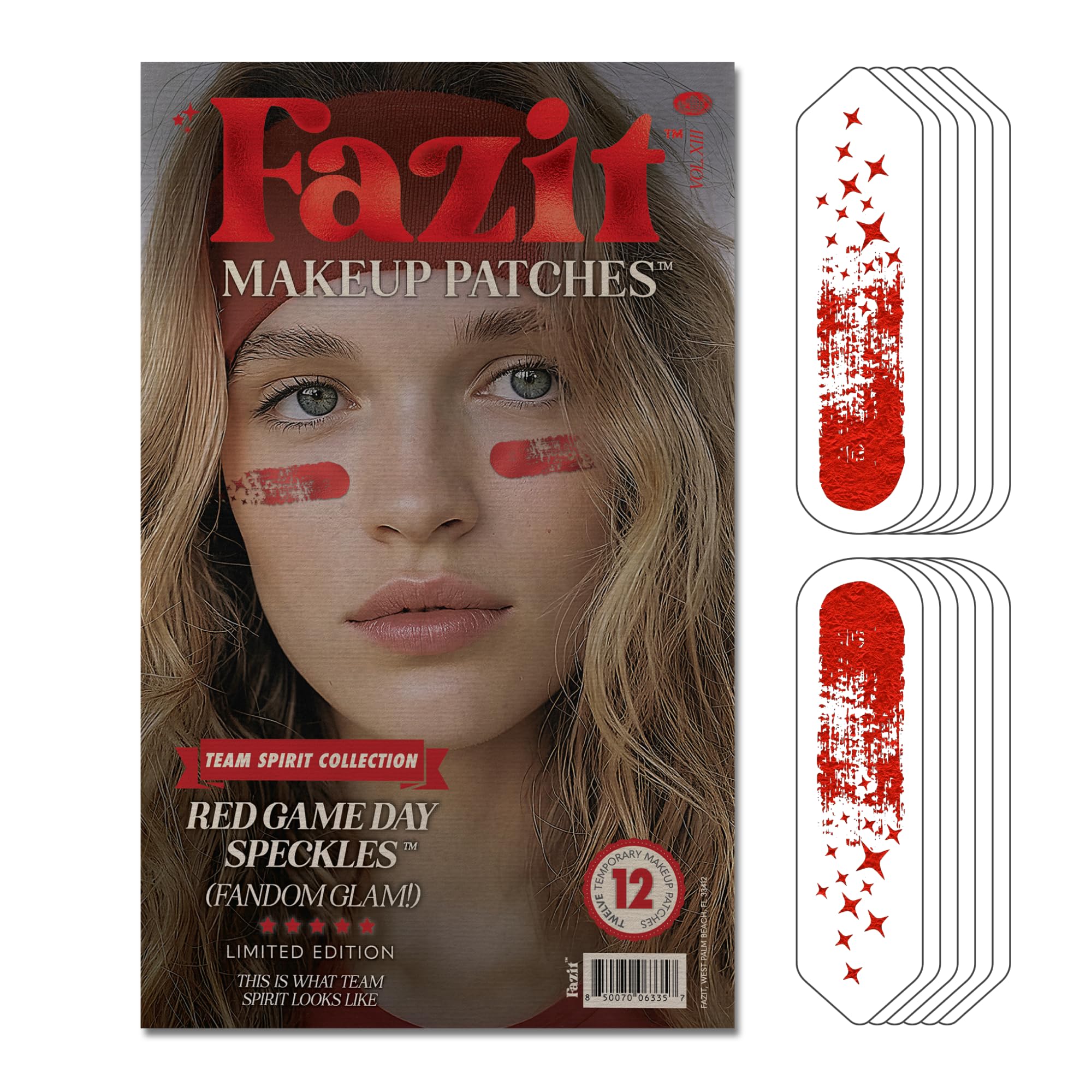Fazit makeup patches red game day speckles for a bold glittery look