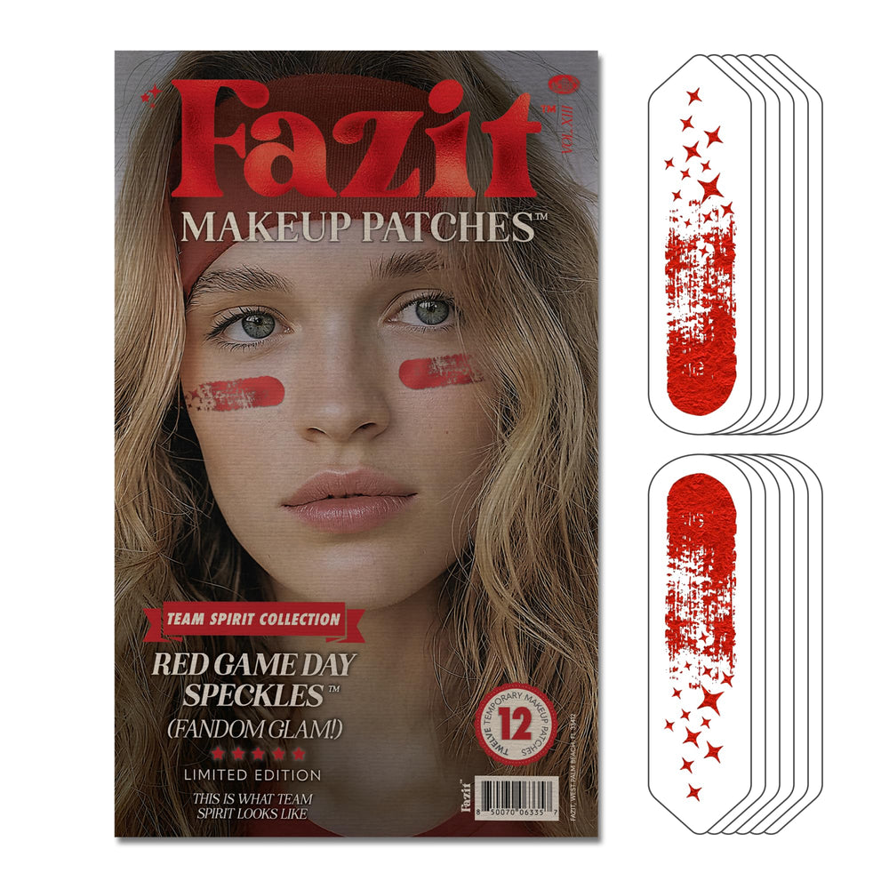 Fazit makeup patches red game day speckles for a bold glittery look