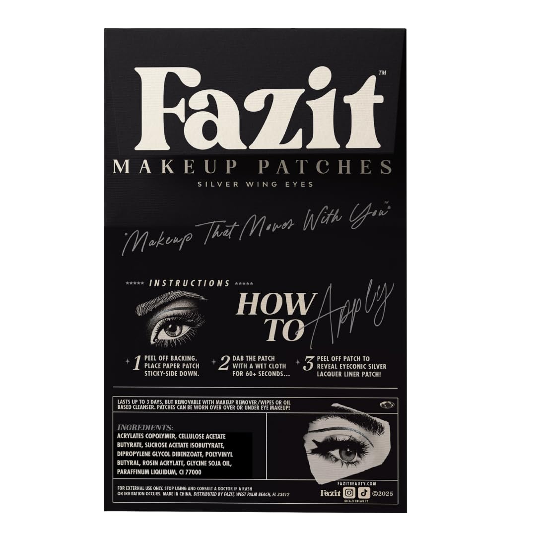 Fazit Silver Wing Eye Patches applied on eyelid for durable, water-resistant sparkle.