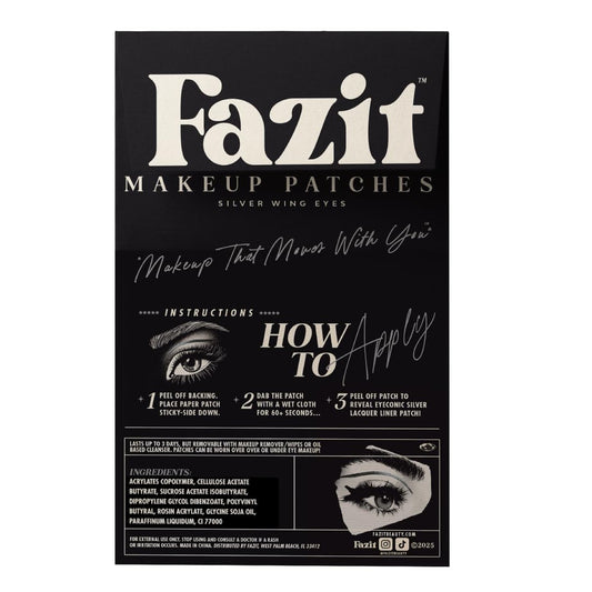 Fazit Silver Wing Eye Patches applied on eyelid for durable, water-resistant sparkle.