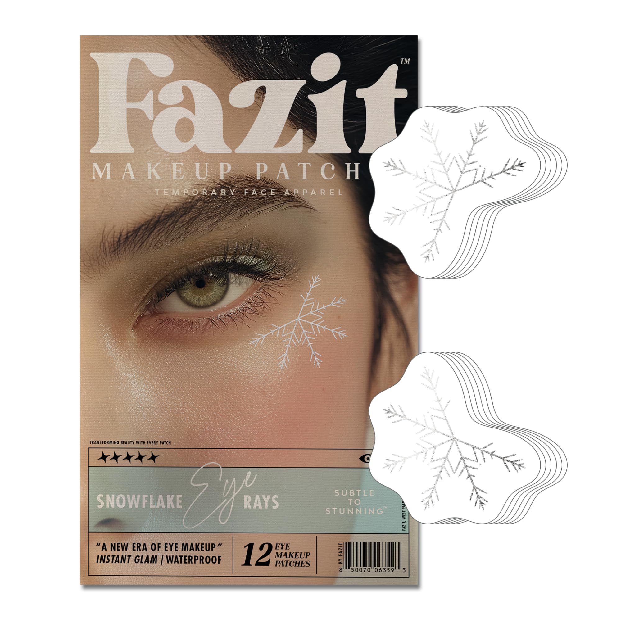 Fazit Snowflake Eye Rays patches closeup showing skin-friendly glitter accents