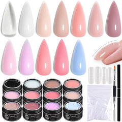 Fcozpjk builder gel kit contents with 12 colors, brush pen, and dual forms for versatile nail art