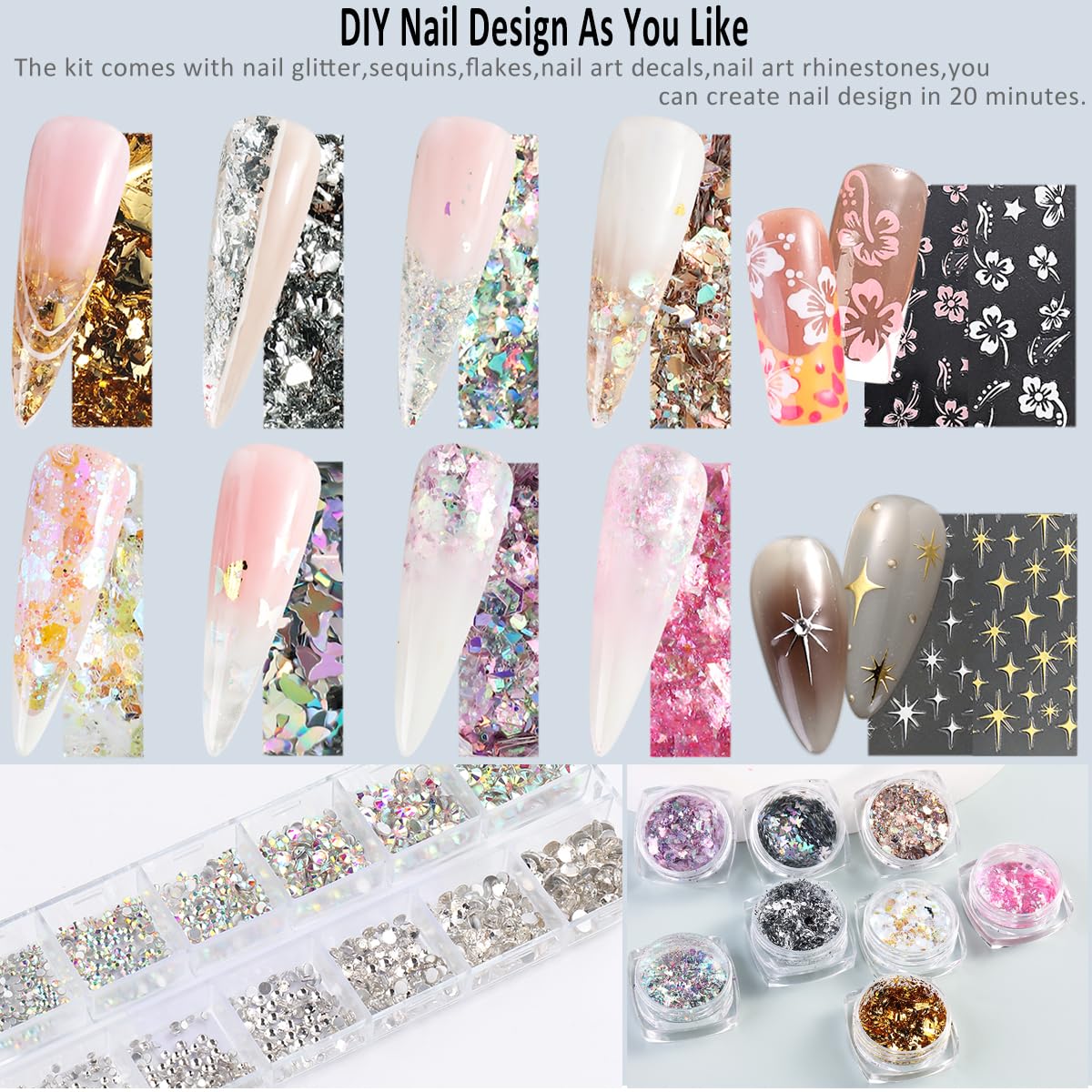 Fcozpjk glitter powder set to upgrade nail designs with shimmer