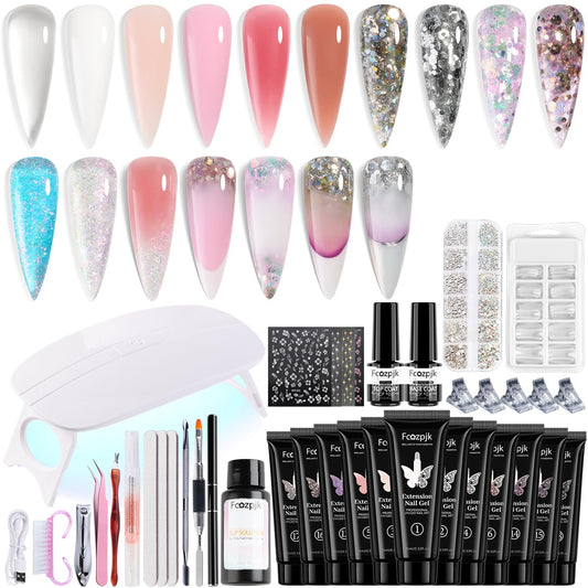 Fcozpjk poly nail gel kit with UV lamp for at-home salon-quality nails.