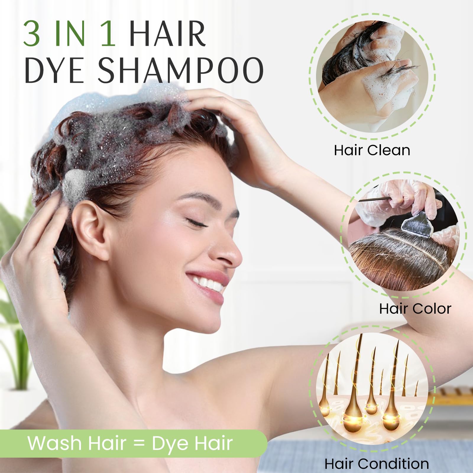 Fedulili Blonde Brown Hair Dye Shampoo applying-dye shows quick root touch-up.