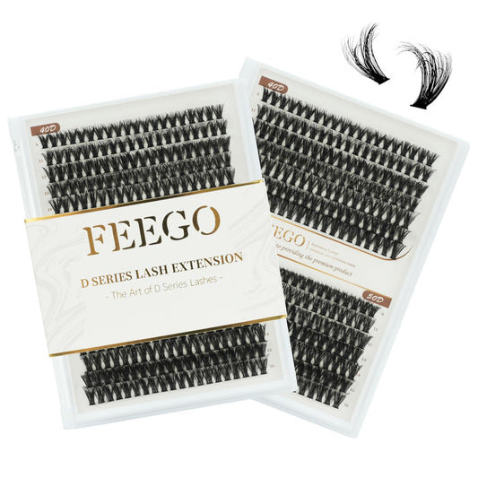 FEEGO lash extension kit featuring fluffy 9-16mm lashes for voluminous, natural look