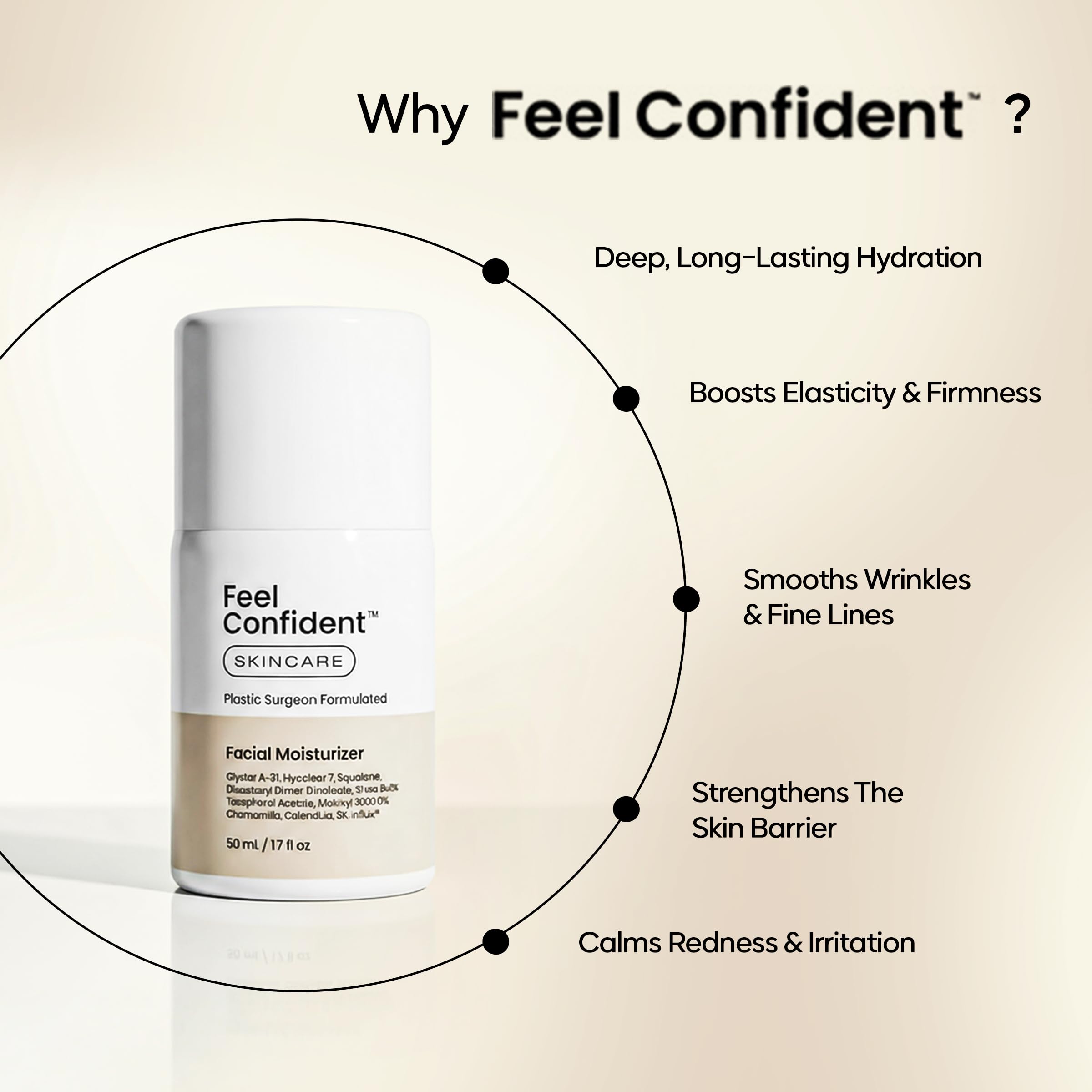 Feel Confident travel-size bottle fits easily in a skincare bag.