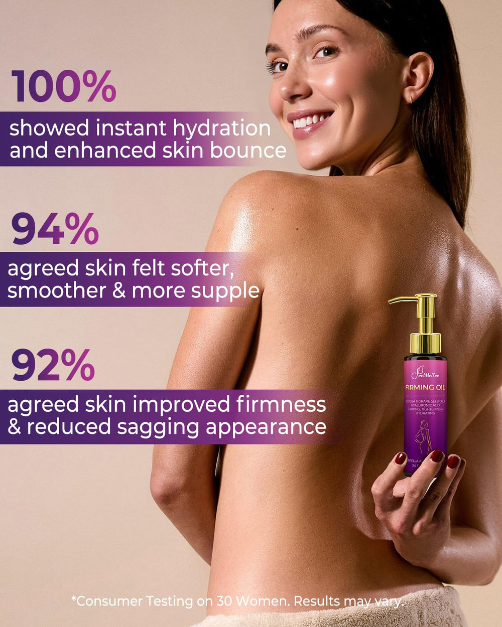 FeeMeFee Body Firming Oil texture swirl reveals silky, non-greasy finish