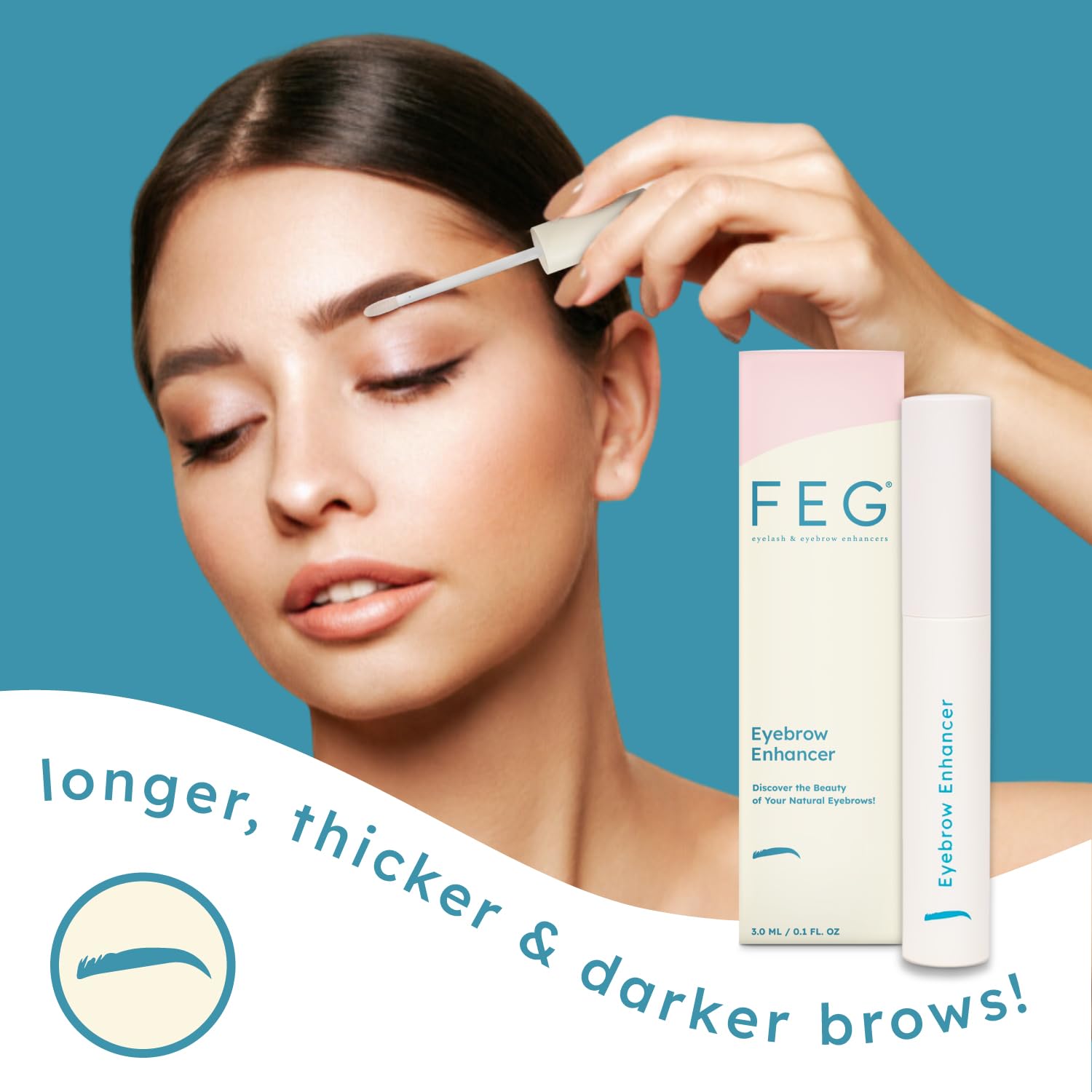 FEG Eyebrow Enhancer Serum applicator for precise nightly brow application.