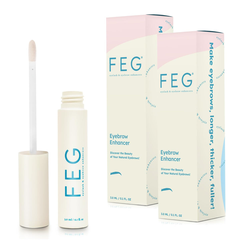 FEG Eyebrow Enhancer Serum bottle closeup showing premium growth formula.