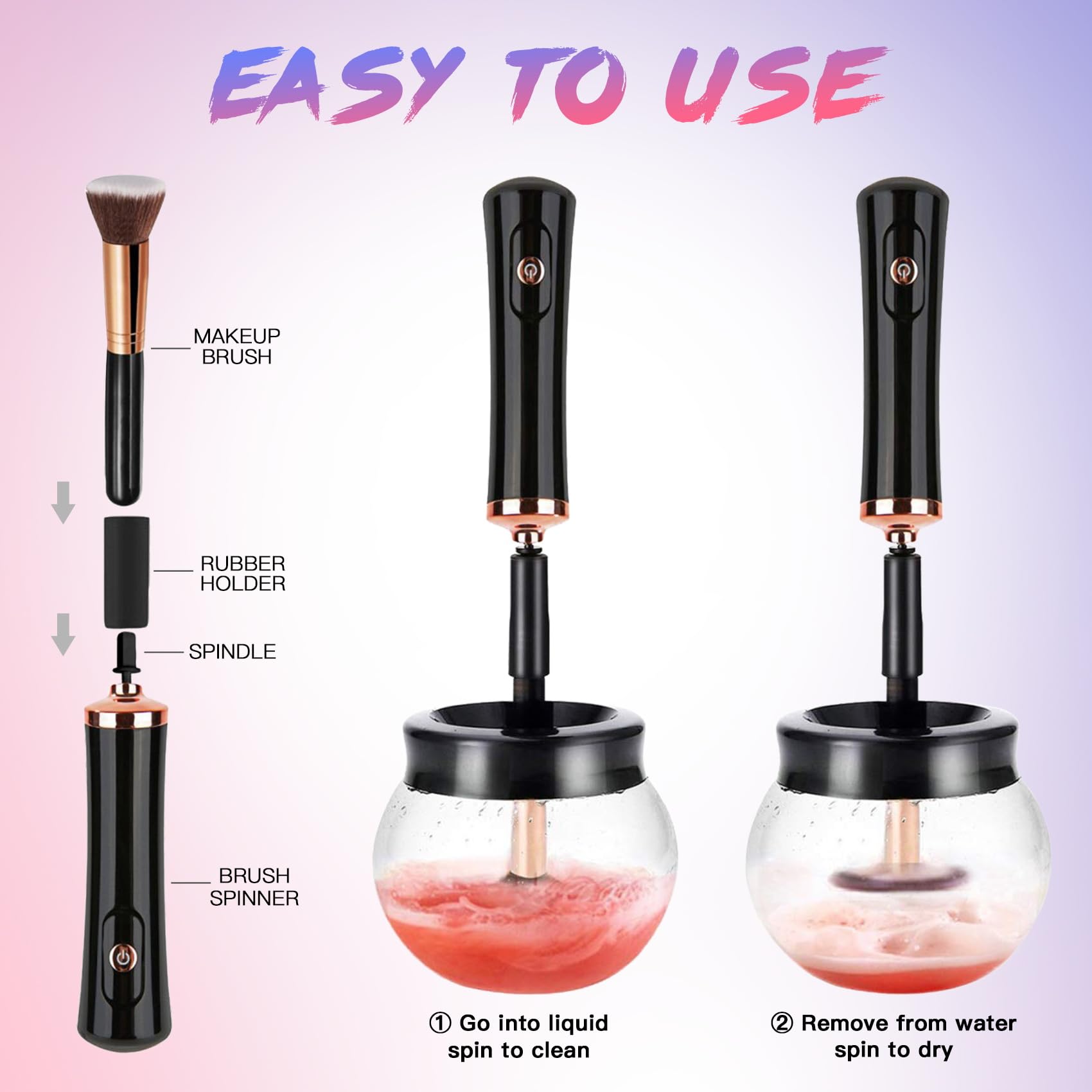 FEIMINI cleaning bowl with water and solution enables safe brush cleansing.