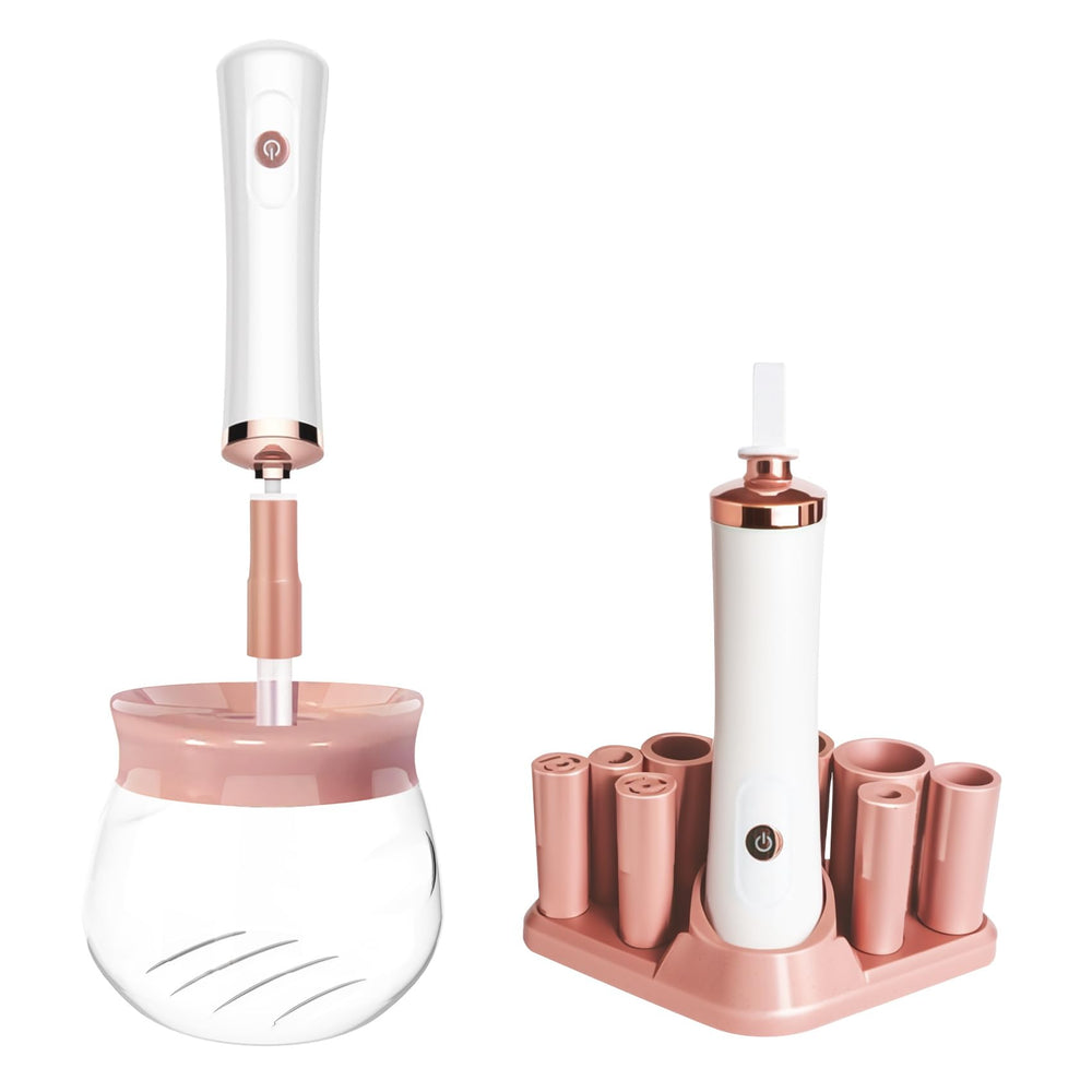 FEIMINI makeup brush cleaner machine front view shows quick cleaning action.