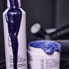 Fekkai Blonde Rx Purple Shampoo close-up highlights ultra-violet pigments for brass neutralization.
