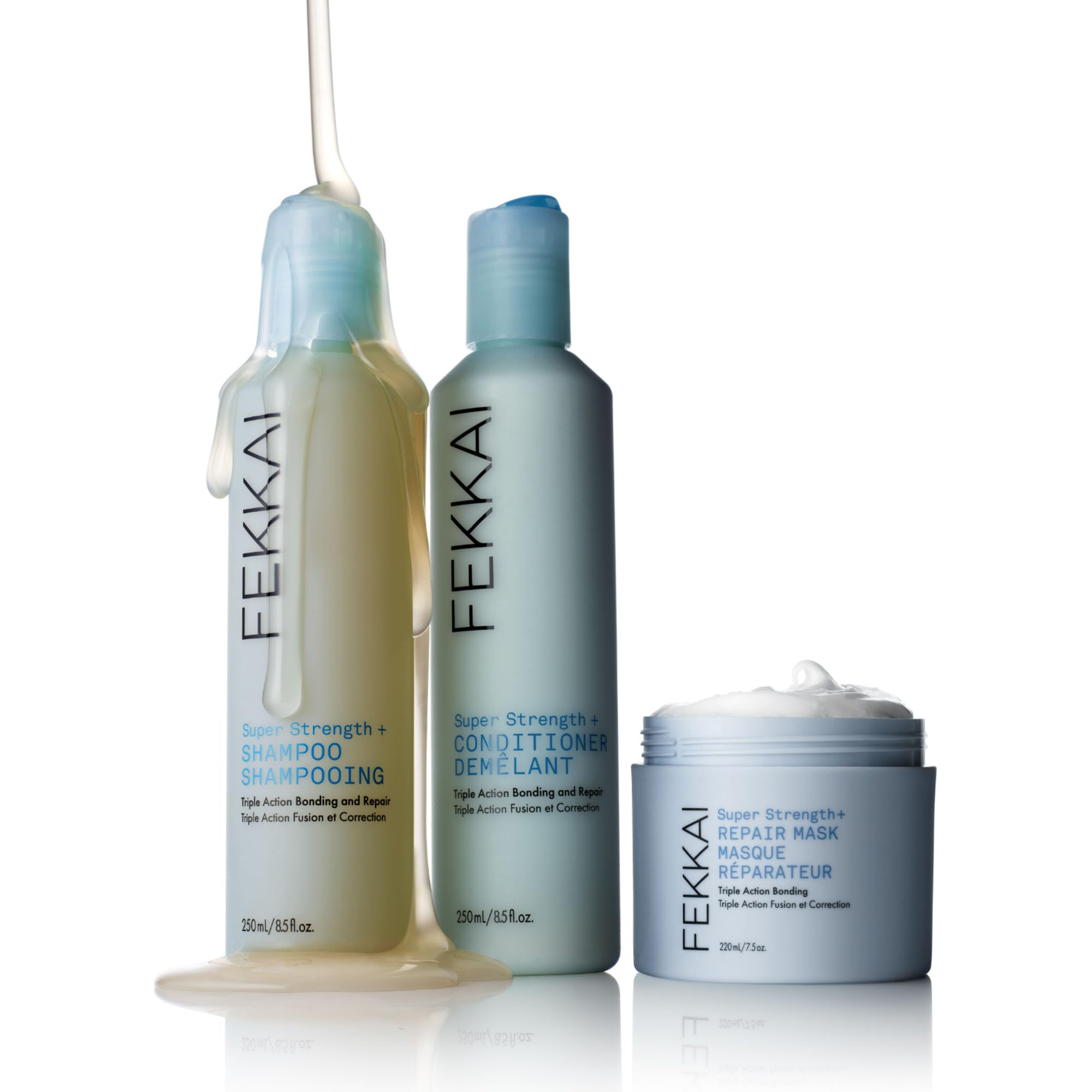 FEKKAI bottle against soft lighting suggests safe use on color-treated hair