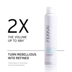 FEKKAI Clean Stylers Volumizing Hairspray spray action provides 2X volume for fuller styling.