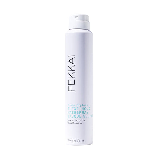 Fekkai Flexible Hold hairspray bottle showing brush-able finish and frizz control