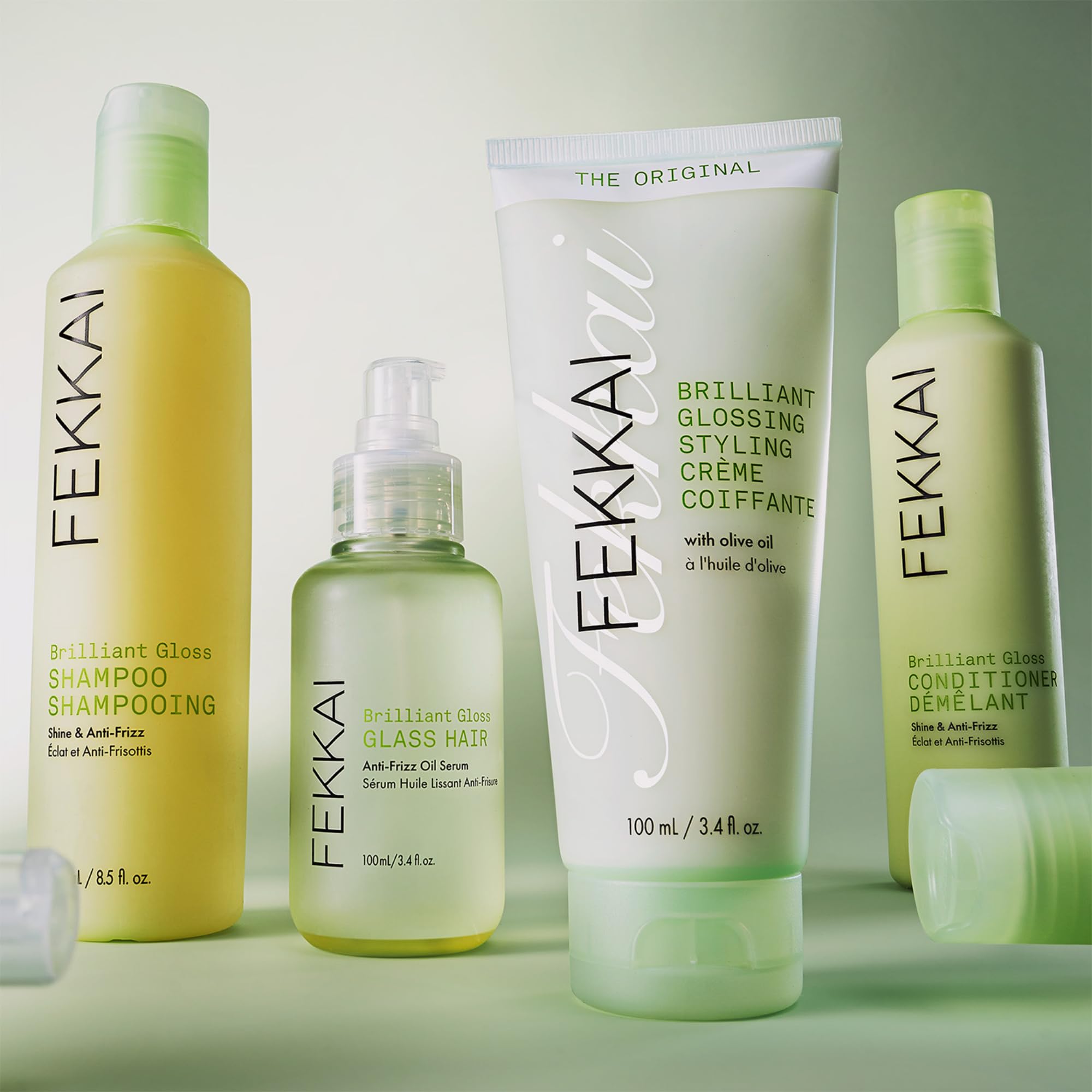 Close-up of glossy hair shine after using Fekkai glossing cream.