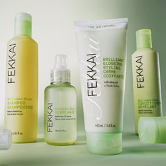 Close-up of glossy hair shine after using Fekkai glossing cream.