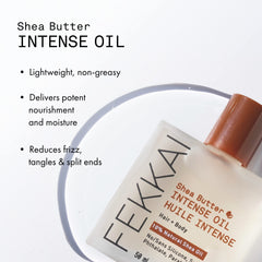 Fekkai Shea Butter Intense Oil applied to hair for lightweight hydration.
