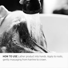 Shampoo bottle with hair strands demonstrates frizz control promise