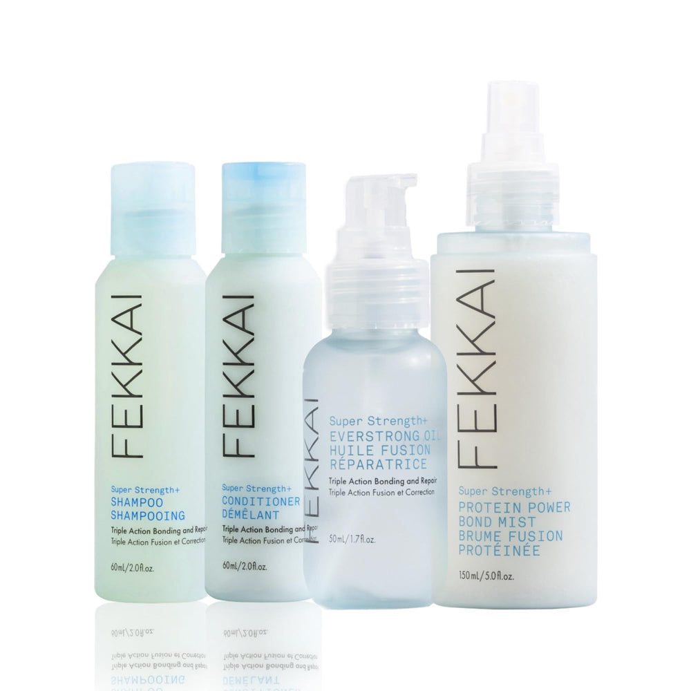 FEKKAI Super Strength shampoo bottle shows 3X stronger hair.