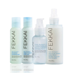 FEKKAI Super Strength shampoo bottle shows 3X stronger hair.