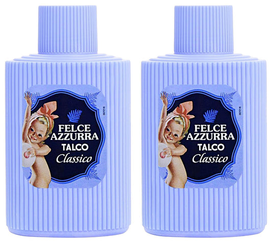 Felce Azzurra Classic Talc bottle with silky, everyday finish.
