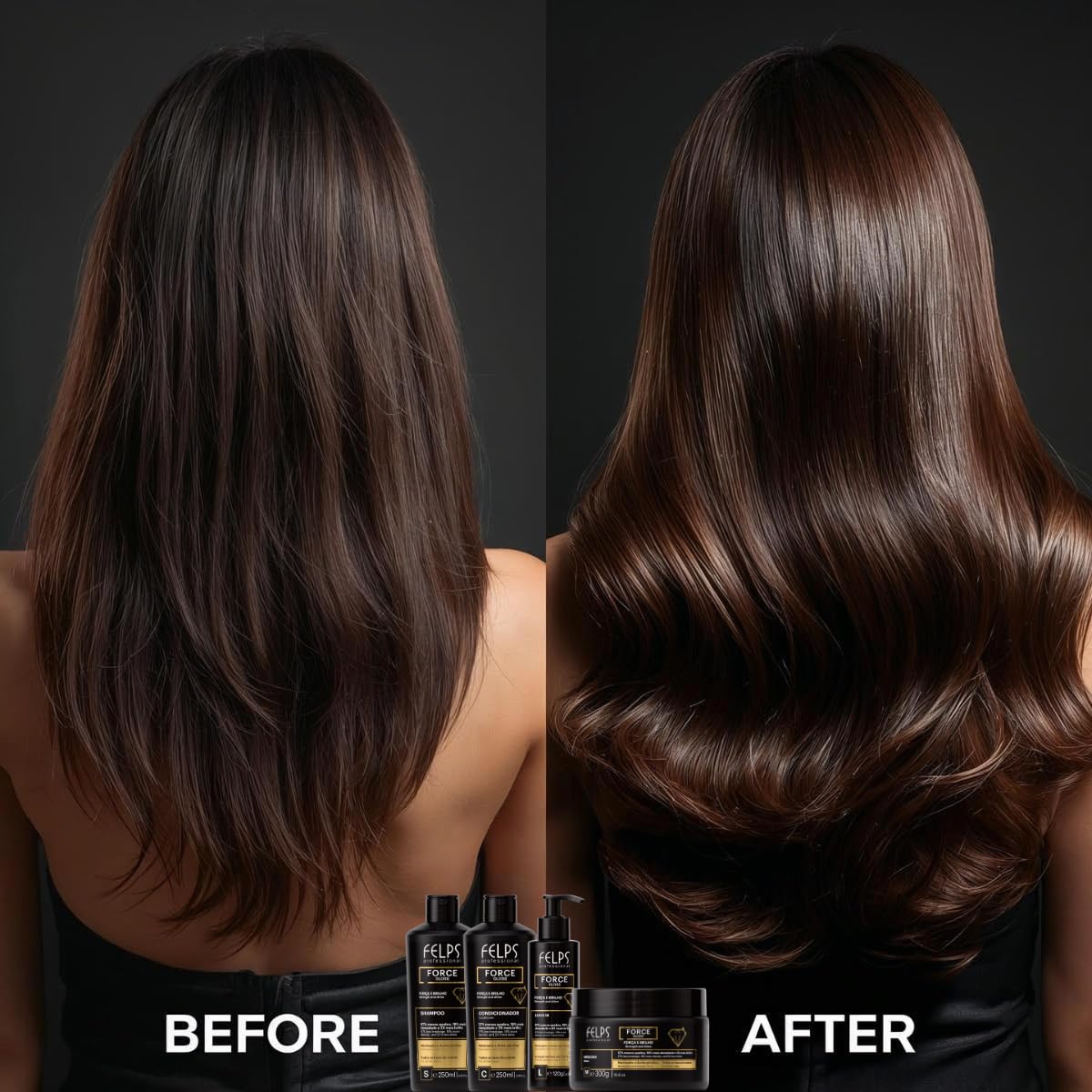 Felps Professional Force Gloss Leave-In on damp hair supports stronger, smoother lengths.