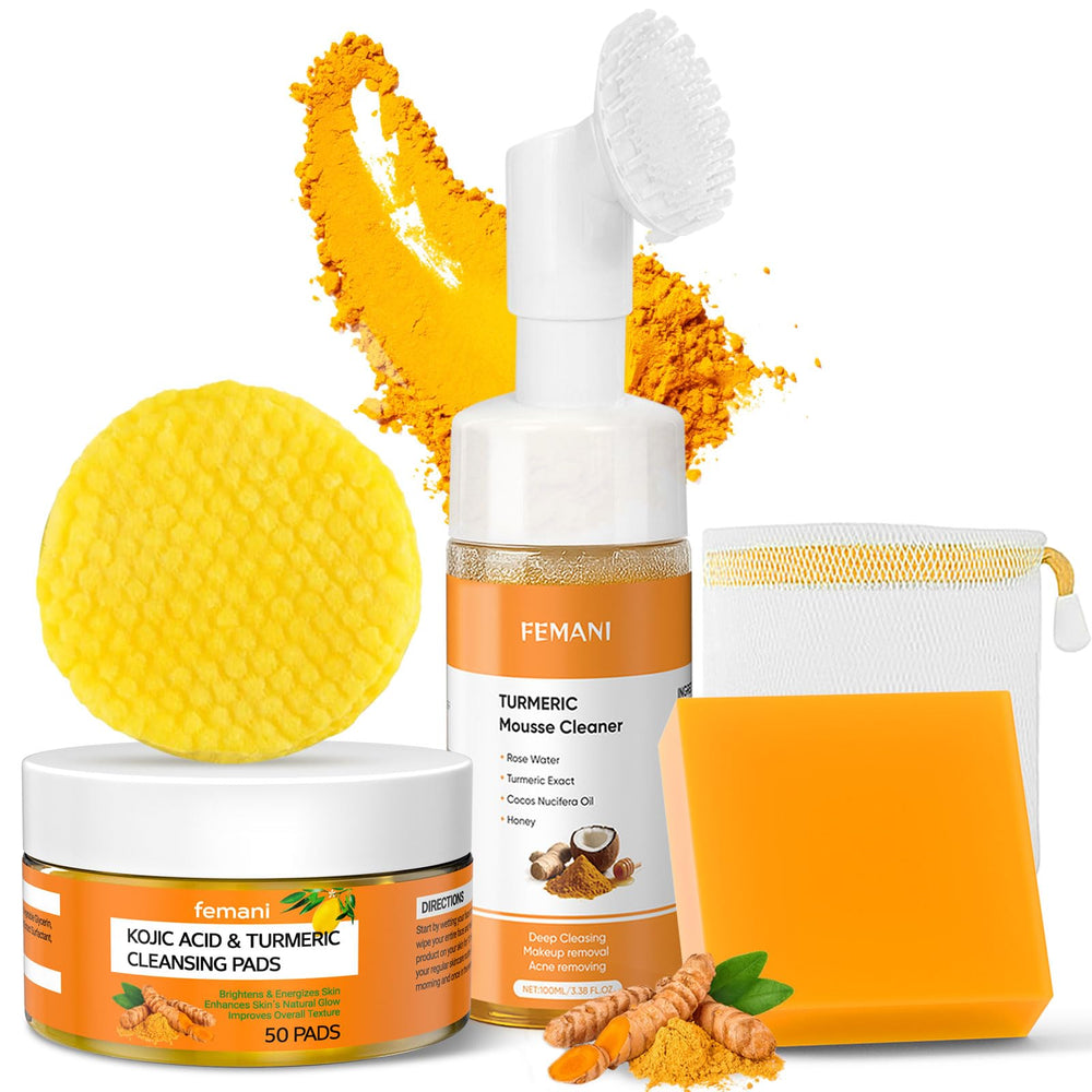 Femani turmeric cleansing pads jar close-up for gentle daily cleansing