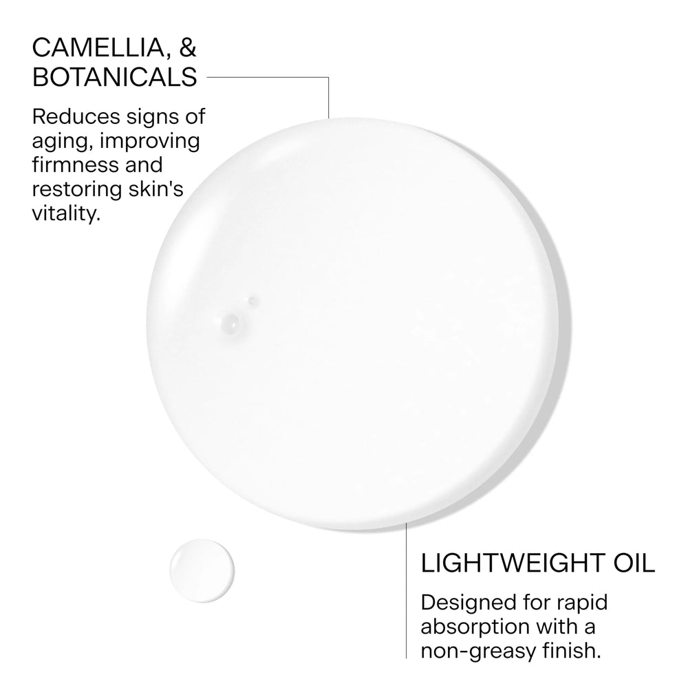 Close-up of lightweight Camellia Elixir texture with non-greasy finish