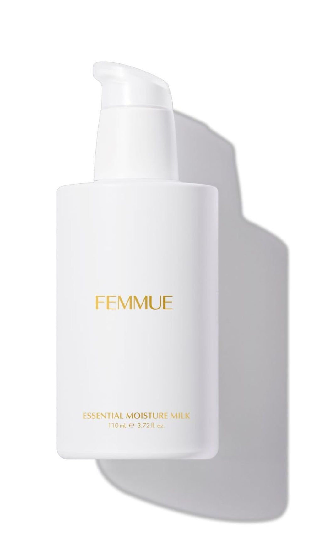 FEMMUE Essential Moisture Milk bottle pump delivering quick hydration for daily use