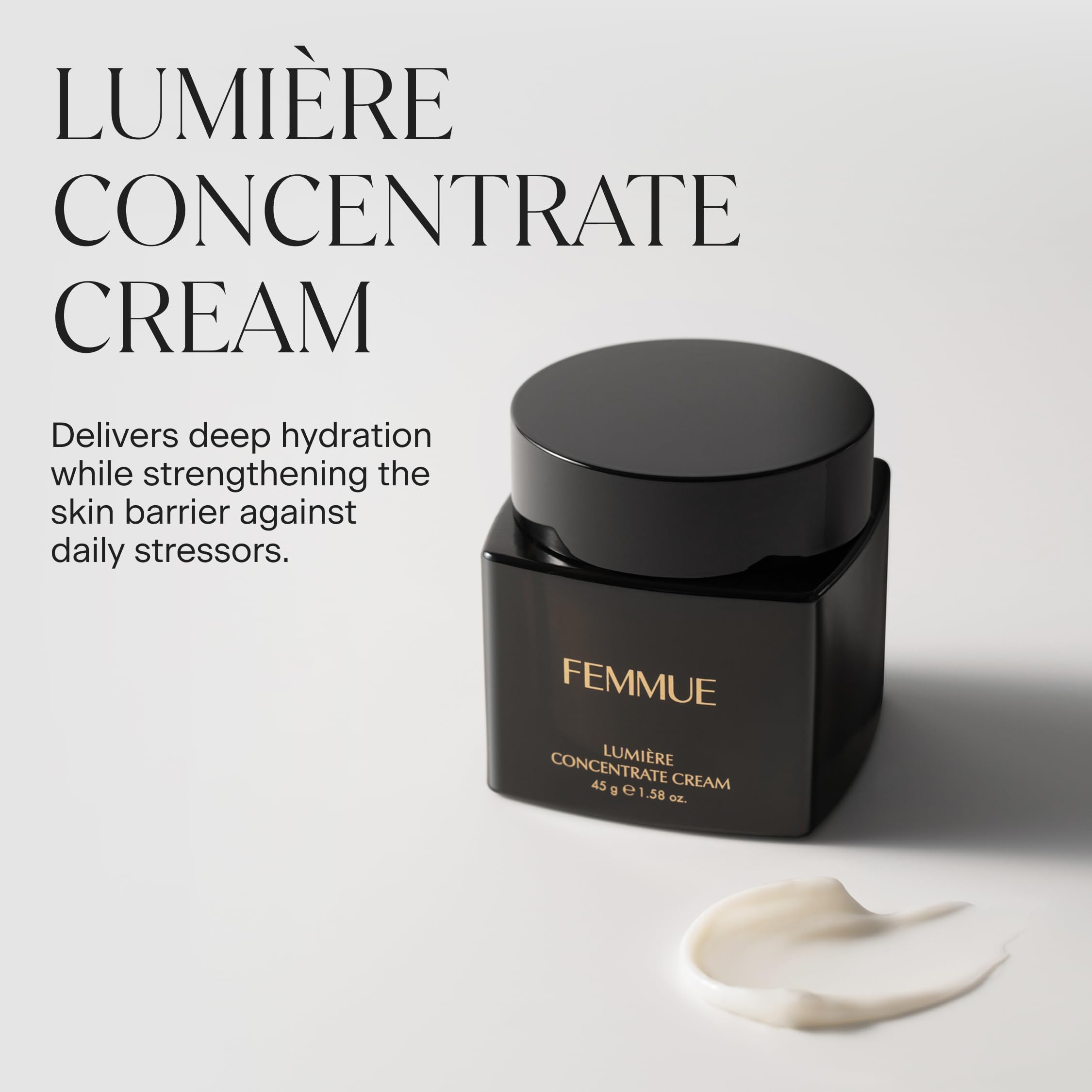 FEMMUE Lumière Cream swirl on hand, demonstrating lightweight texture for easy absorption.