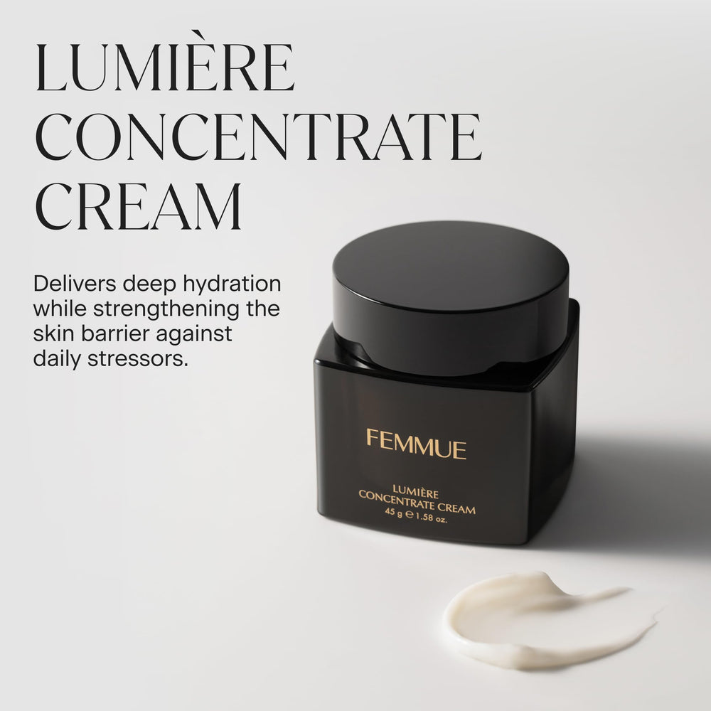 FEMMUE Lumière Cream swirl on hand, demonstrating lightweight texture for easy absorption.