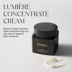 FEMMUE Lumière Cream swirl on hand, demonstrating lightweight texture for easy absorption.