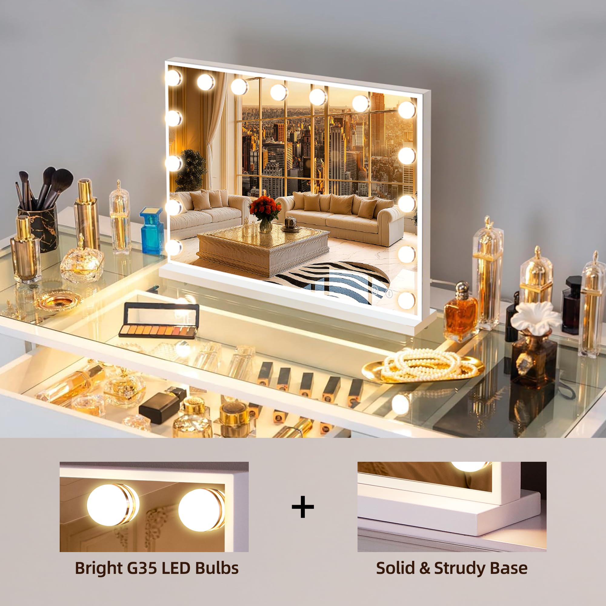 Fenchilin vanity mirror with three color lighting modes for different occasions