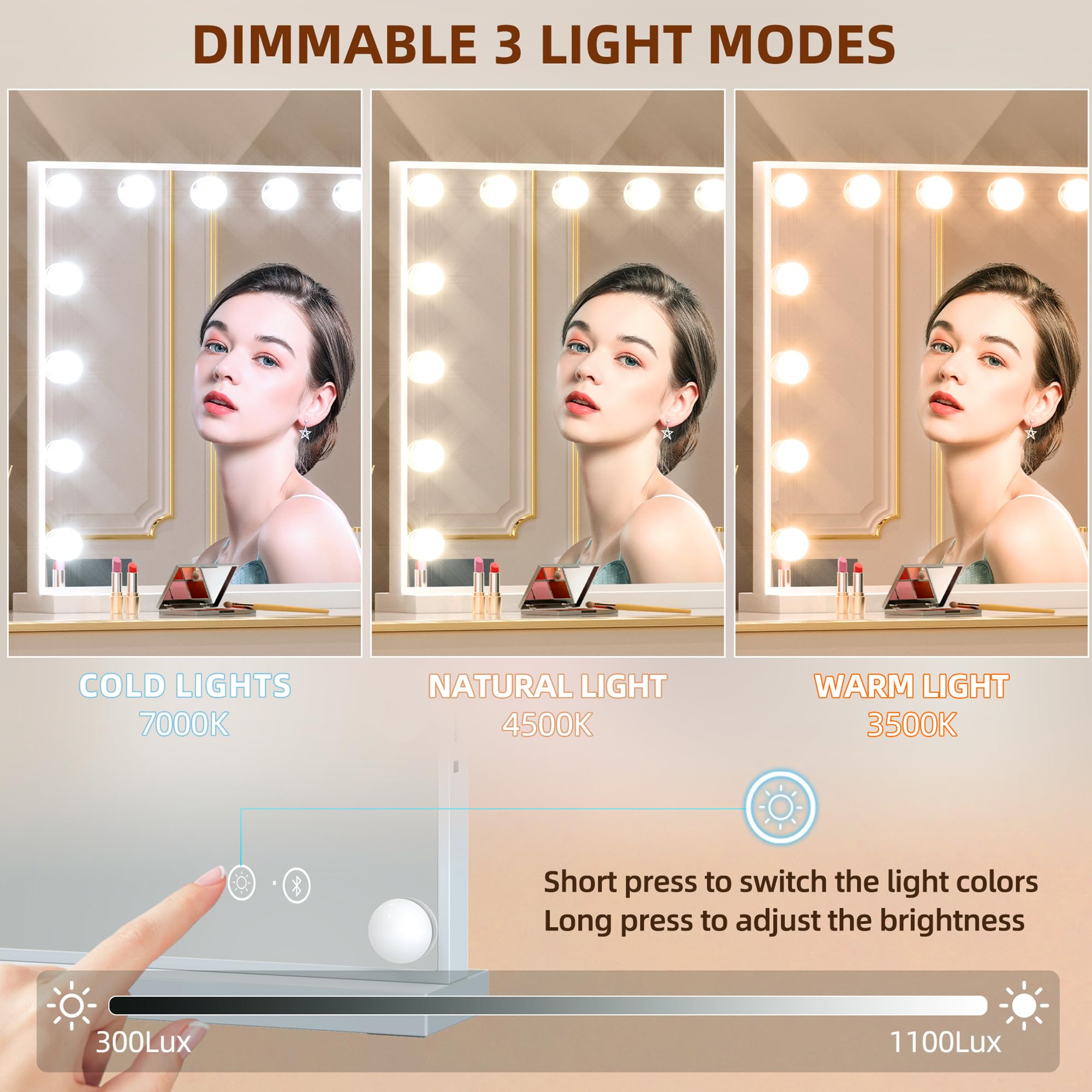 Fenchilin vanity mirror in Hollywood style provides a wide view for full-face makeup