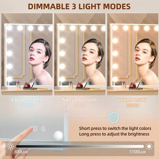 Fenchilin vanity mirror in Hollywood style provides a wide view for full-face makeup