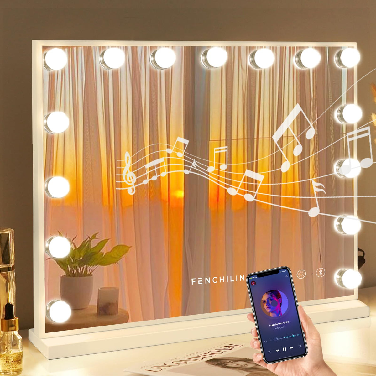Fenchilin vanity mirror with lights shows bright, even illumination for flawless makeup prep