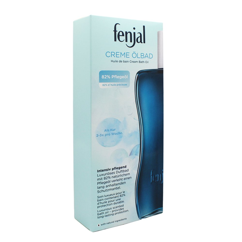 Fenjal Cream Oil Bath pour reveals silky texture and soothing fragrance.