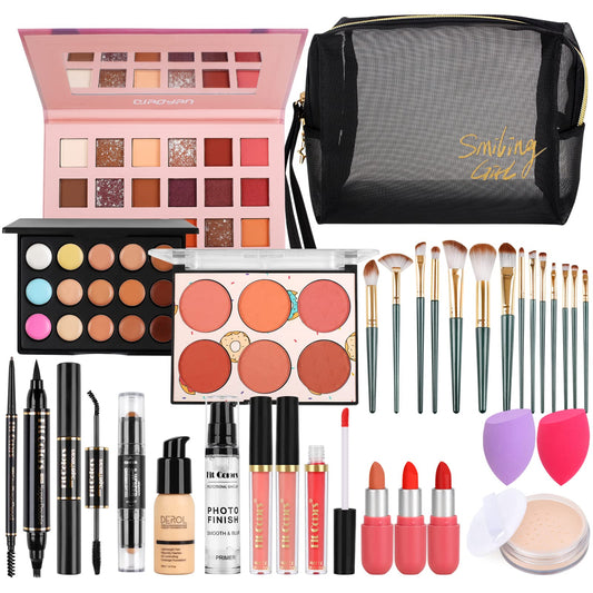 Fenshine All-in-One makeup kit open in a compact bag for easy travel touch-ups.