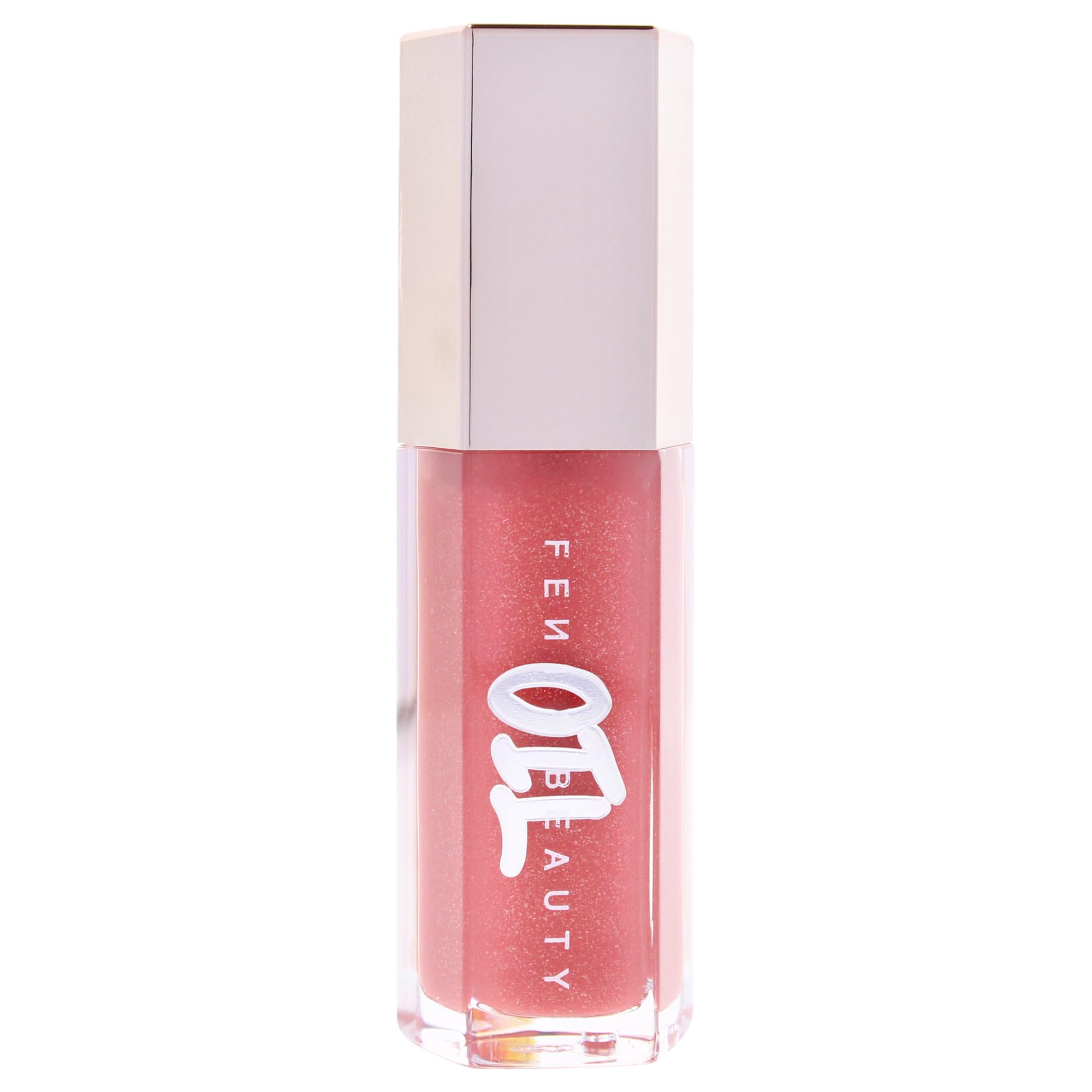Fenty Beauty Gloss Bomb Lip Oil N Gloss 01 Fussy, close-up glow on lips.