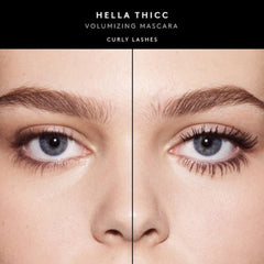 Fenty Beauty Hella Thicc wand on lashes suggests dramatic volume.