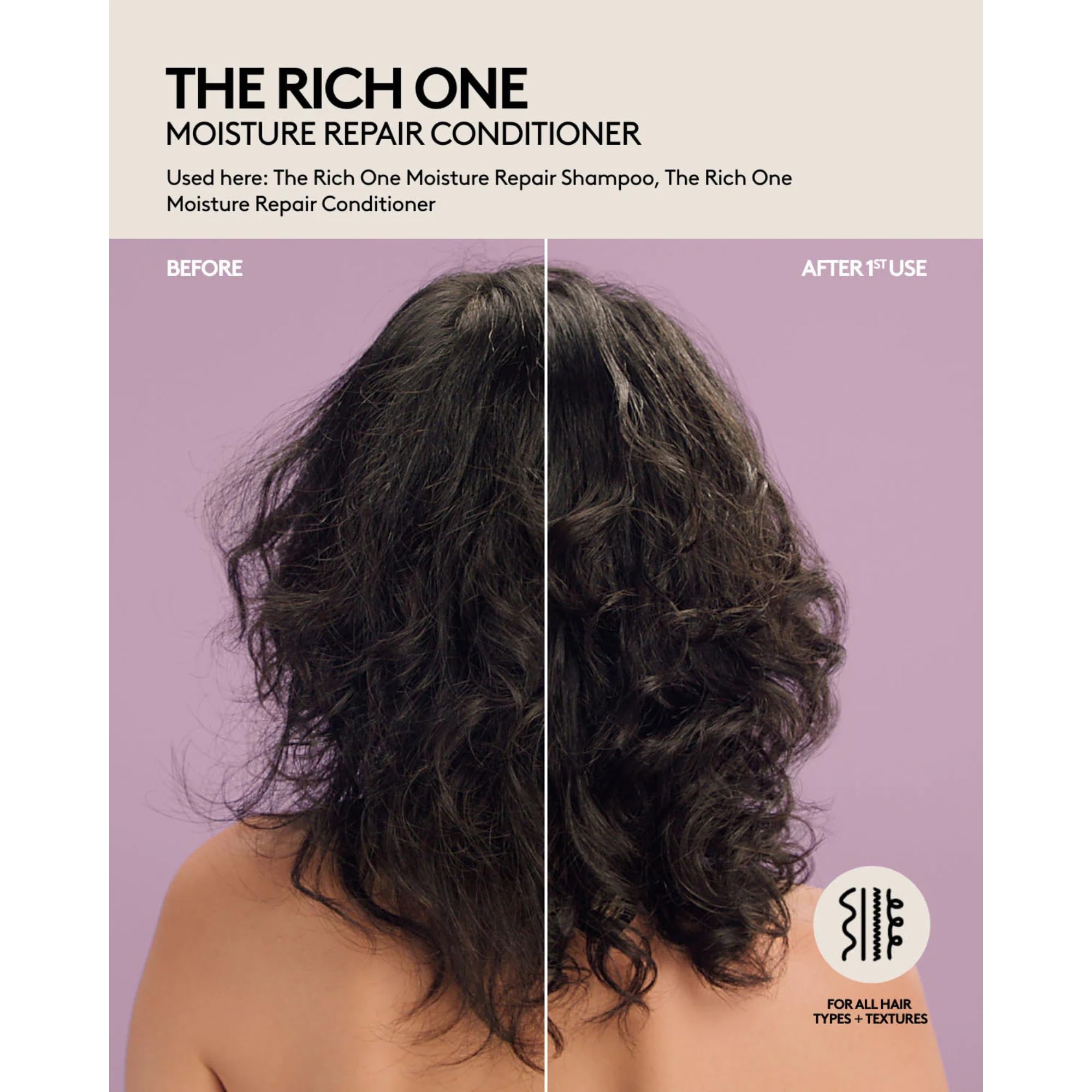 After-use view of Fenty Hair The Rich One leaves smooth, shiny strands.